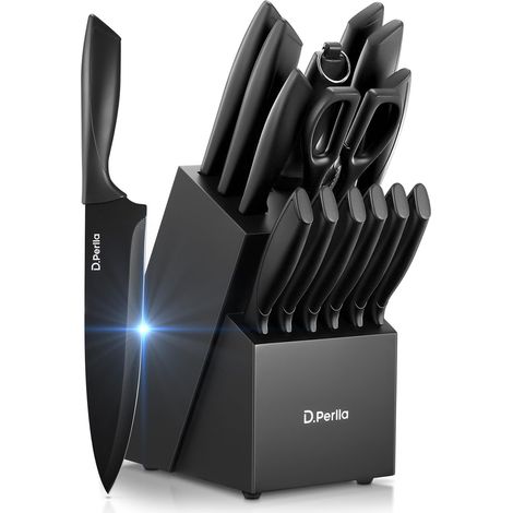 Kitchen Knife, 15 Piece Stainless Steel Kitchen Knife Block Set, Knife Set with Wooden Knife Block, Super Sharp (1/5)