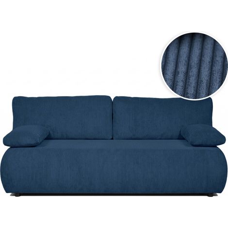 Canapé droit VELUTO convertible avec coffre en velours côtelé - Bleu foncé (1/5)