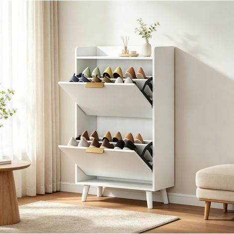 Scarpiera 70x30x120 cm in legno bianco con salvaspazio per ingresso FloraGrace (1/5)