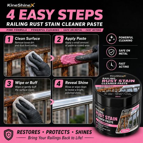 KineShineX railing rust cleaner, metal railing rust removal and renovation, powerfully removes rust stains and restores shine. (1/4)