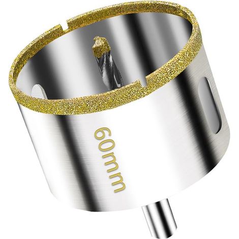 Sierra de corona de diamante de 60 mm – Para vidrio, azulejos, cerámica, mármol y granito – Incluye broca piloto – Corte limpio y sin astillas (1/5)