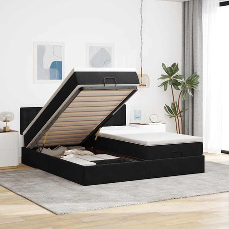 Ottoman-Bett mit Matratzen Schwarz 200x200 cm Samt