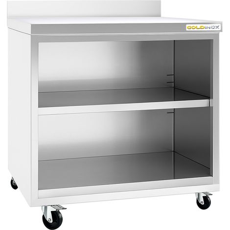 Meuble bas inox ouvert 600x700 mm adossé sur roulettes PREMIUM - GOLDINOX (1/3)