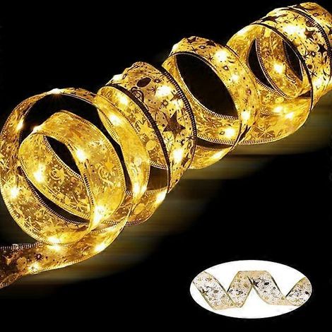 Guirlande lumineuse ruban pour décorations de Noël, ornements pour sapin de Noël, guirlande lumineuse pour la maison, guirlande lumineuse de Noël, Navidad Natal, Nouvel An, Or-Chaud, 2M (1/5)