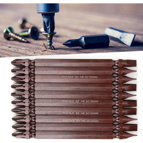 10 embouts de tournevis doubles magnétiques S2 H6,3 x 100 mm (1/5)