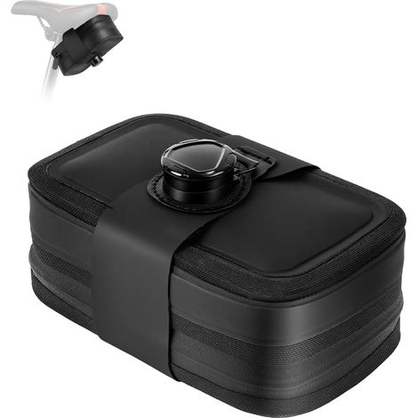 Sacoche Selle Vélo Imperméable avec Système de Verrouillage Rotatif, Sacoche de Vélo Compacte pour Outils, Fixation Stable sans Secousse, pour Vélo de Route et VTT, 16 x 10 x 5 cm, A-Noir