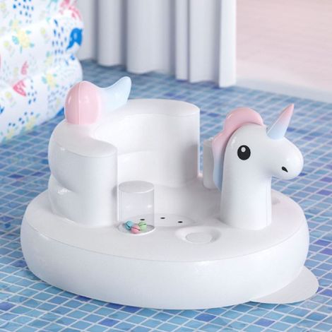 Siège bébé gonflable avec joli imprimé animal, base large, PVC doux et confortable. (1/5)