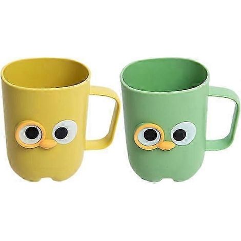 Lot de 2 gobelets en plastique pour enfants, porte-brosses à dents, gobelets pour enfants, gobelets pour bain de bouche, gobelets pour brosses à dents, gobelets pour bain de bouche, vert et jaune, 10, (1/5)