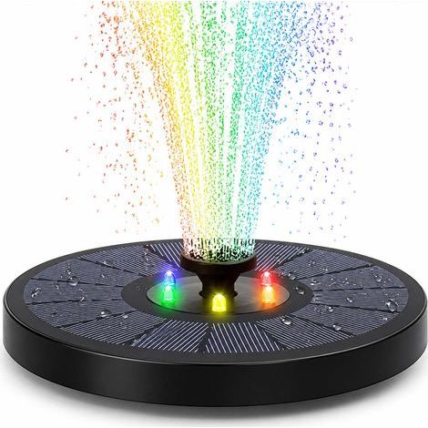 Fontaine solaire avec batterie et éclairage LED, 16 cm, 1200 mAh, noire (1/5)
