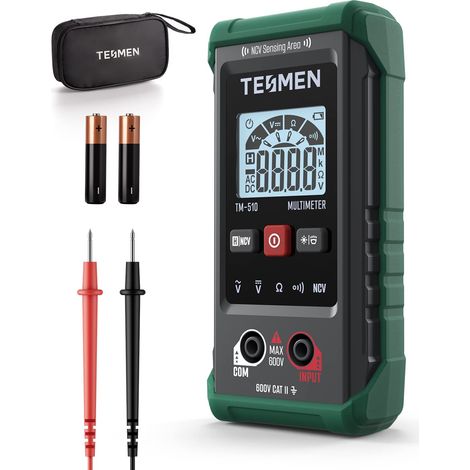 Multimetre Numerique, Testeur Electrique 4000 Comptes, Multimetre Mesure Intelligente, Auto-Ranging Voltmetre, Mesure La Tension AC/DC, Resistance, Continuite – Vert (1/5)