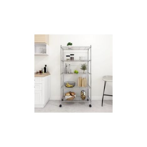 Étagère de rangement 5 niveaux roues 75x35x155 Chrome 250 kg (1/5)