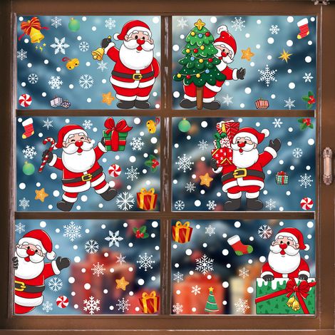 Décorations de Noël, cadeaux Père Noël et bonhomme de neige, autocollants électrostatiques pour chambres, salons et vitrines - [Six combinaisons] 414+415+417-419+421 -
