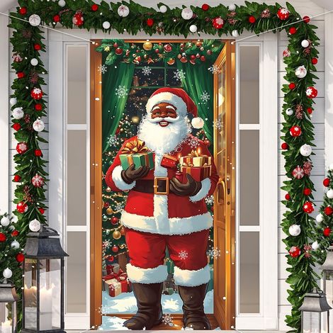 Housse De Porte De Noël - Fond Photo De Fête Hivernale - 71 X 35 Pouces - Tissu Polyester (1/5)