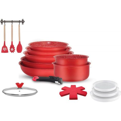 Batterie de cuisine avec manche amovible 18 pièces Rouge Arthur Martin AMR94