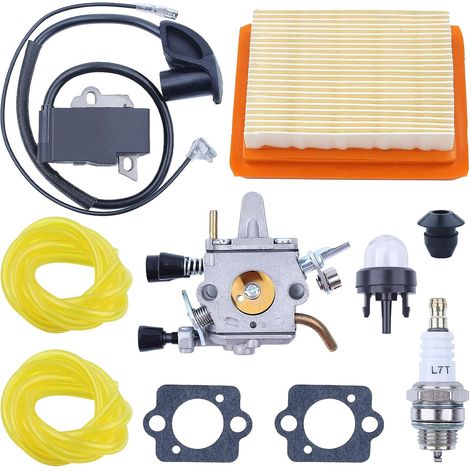LinDuxe Vergaser-Zündspulen-Set für Stihl FS120R FS200R FS250R FS300 FS350 Freischneider mit Luftfilter, Kraftstoffleitung, Zündkerze, Vergaserdichtung, Primer-Birne, Tülle, Ersatzteil