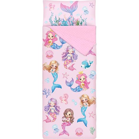 Sac de Couchage pour Enfants avec Oreiller Amovible et Couverture 15060cm,Sirène (1/2)