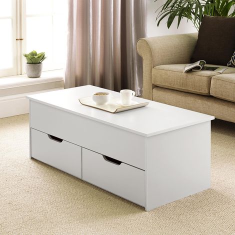 White Wooden Coffee Table With Lift Up Top and 2 Large Storage Drawers Bruges