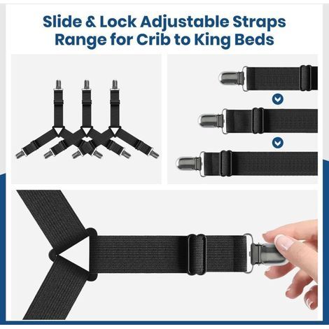 Sangles de drap Sangles de drap pour lits doubles et queen size pour maintenir les draps en place - Sangles d'angle pour drap-housse - Lot de 4, noir (1/3)