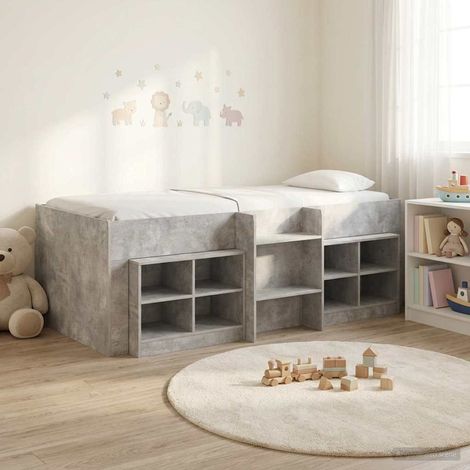 vidaXL Cadre de lit en loft avec armoire avec étagère 3 pc Gris béton (1/5)