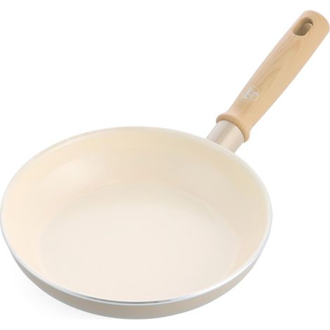 GreenChef Nordics Padella con Rivestimento Ceramico Antiaderente, 20 cm, Compatibile con Induzione, Manico Effetto Legno, Senza PFAS, Adatta al Forno 220 °C, Lavabile in Lavastoviglie, Crema (1/5)