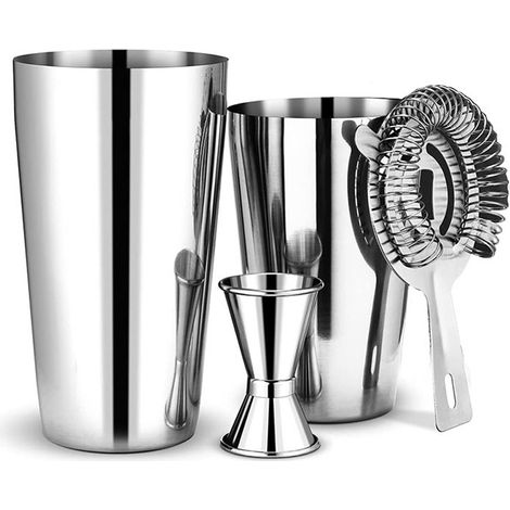 Kit Barman - Shaker Boston En Acier Inoxydable - Filtre Hawthorne - Jigger Double Mesure - Livret De Recettes - 1 Pièce (1/5)