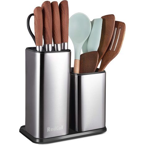 Porte-couteaux de cuisine, bloc à couteaux universel en acier inoxydable sans couteaux pour plan de travail, (acier inoxydable (argent)) (1/5)