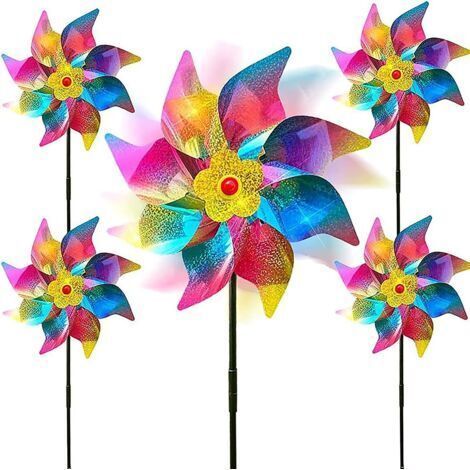 [JAMAIS UTILISÉ]Lot de 5 éoliennes réfléchissantes, anti-oiseaux, répulsif anti-oiseaux réfléchissant, éoliennes réfléchissantes, éoliennes de jardin (arc-en-ciel) (1/4)