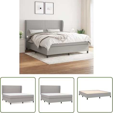 The Living Store Sommier à lattes de lit avec matelas Gris clair 180x200cm Tissu - Lit Plateforme - Lit Double - Literie - Matelas À Ressorts Ensachés - Tête De Lit Ajustable (1/5)