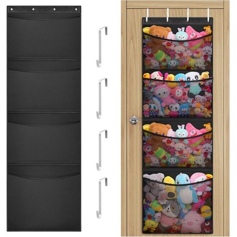 Rangement suspendu pour peluches, 4 poches, filet à suspendre pour chambre, salle de bain ou chambre d'enfant. (1/5)