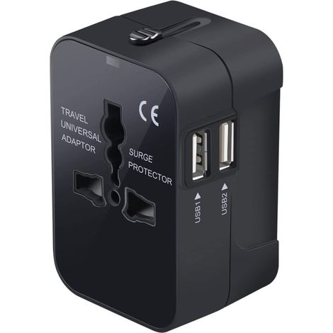 Adaptateur De Voyage Universel - Prises USA EU UK AUS - 2 Ports USB - 100-240 V - Pour Ordinateur Portable Et Téléphone Mobile - 1 Pièce
