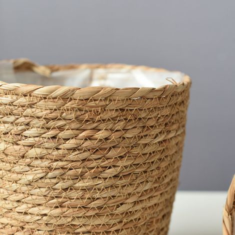 Pot De Fleur Rond Tissé À Partir D'Herbiers Marins Pour La Plantation (1/4)
