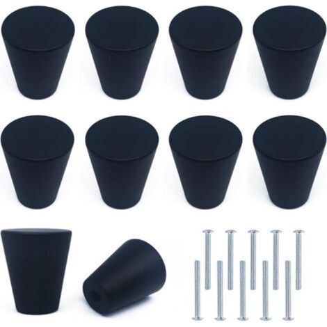 10x Schwarze Metall-Schubladengriffe, Runde Schubladengriffe in Schwarz, Aluminium-Möbelknöpfe mit Schrauben, für Schubladen, Schränke, Regale, Kleiderschranktüren