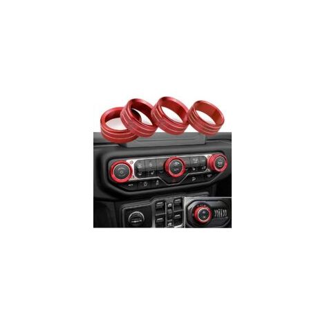 Satz mit 4 Klimaanlagen-Schaltknöpfen aus Aluminiumlegierung, kompatibel mit Jeep Wrangler JL JLU 2018-2022 (rot) - Crezuo
