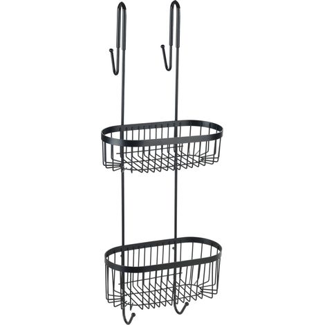 Étagère de douche WENKO, Classic Plus Black Serino, Rangement douche pour la salle de bain, 2 paniers Protection anti-rouille grâce à un revêtement noir spécial, Dimensions 25,5 x 19,5 x 70 cm (1/4)