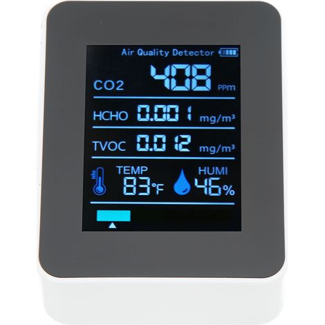 5-in-1-Luftqualitätsmessgerät, Echtzeitmessung von CO₂, VOCs, HCHO, Temperatur und Luftfeuchtigkeit, tragbarer Kohlendioxidmonitor, Weiß (1/5)