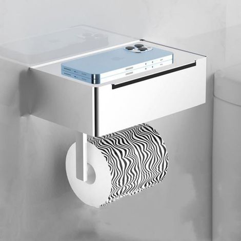 Support Rouleau Papier Toilette - Étagère Multifonctionnelle pour Salle de Bain - Aluminium Anti-corrosion - Noir - 1 Pièce (1/5)
