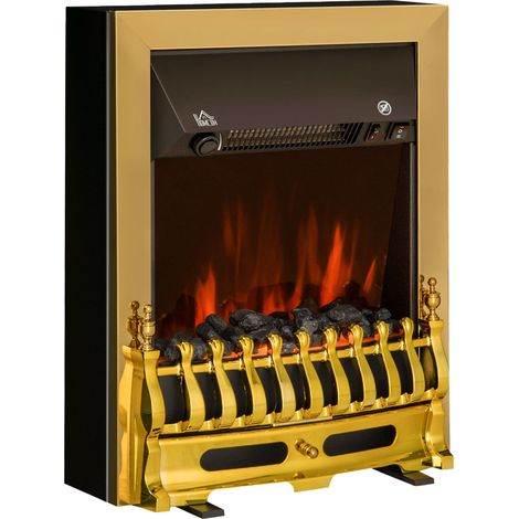 Stand-Elektrokamin 1000/2000 W mit LED-Flammeneffekt, Überhitzungs-/Kippschutz, regelbare Heizung, Gold (1/5)