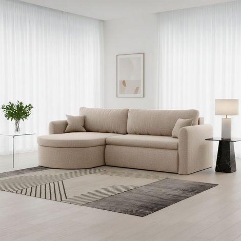 Ecksofa Schlafsofa FELIZ Stoff Faro Hellbraun Ottomane Links (1/5)
