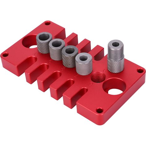 08650 Stempelpositionierer Dübelbohrlehre 3-in-1 Holzbearbeitungsbohrwerkzeuge Rote Aluminiumlegierungen (1/5)