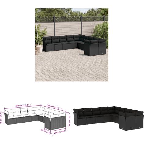 Salon de jardin 10 pcs avec coussins noir résine tressée - Canapé De Jardin - Salon De Jardin - Mobilier Extérieur - Set De Salon - Résine Tressée - Home & Living (1/3)