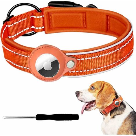 Airtag Dog GPS Tracker Mini Airtag Collar Orange, for Small Medium Dogs, Anti-Lost Tracking Dog Collar, Collar Size: 2.5cm×25cm-35cm (1/5)