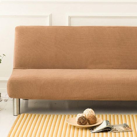 Kindfiber OÜ-Housse de canapé sans accoudoirs unie, extensible, résistante aux taches, pour canapé-lit 2/3 places,  antidérapante et pliable (Caffè, 120-155 cm) (1/4)