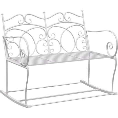 Outsunny 2 Seater Metal Garden Bench Outdoor Rocking Chair Patio White Love Seat (1/5)