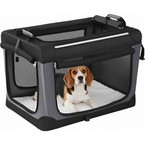 Caisse de Transport Pliable pour Animaux, Sac Chien Moyen, Tissu Oxford, Portes en Maille, Poignée, Voyage, Poche, Noir (1/5)