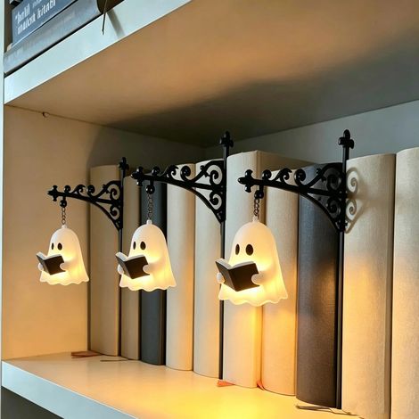 3 pièces Lampe bibliothèque LED Book Nook, Fantôme décoration vintage pour coin lecture, veilleuse décorative, idée cadeau lecteur