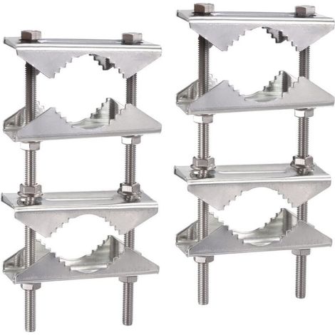 Support Antenne Exterieur Fixation Pince à Mât Antenne Antirouille Kit de Montage Pole à Pole pour 25-50 mm Diamètre TV Satellite Lora 4G LTE CB Radio Amateur Parasol, Lot de 2 (1/4)