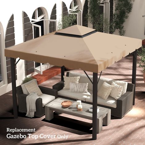 Telo di ricambio per gazebo 3x3 m, copertura di ricambio con doppio tetto e 8 fori di drenaggio, color kaki.