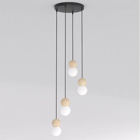 Lampada a sospensione LOOP in acciaio nero e legno naturale