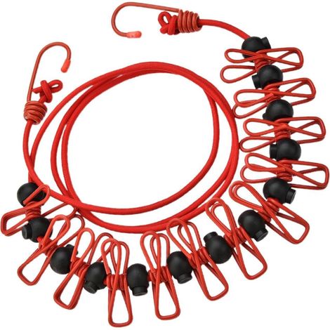 Corde à Linge Coupe-Vent, Corde à Linge de Voyage  Lignes de séchage pour Corde à de Camping  Lignes de séchage de vêtements élastiques avec Clips Coupe-Vent pour Balcon, salles de Bains et AR (1/5)