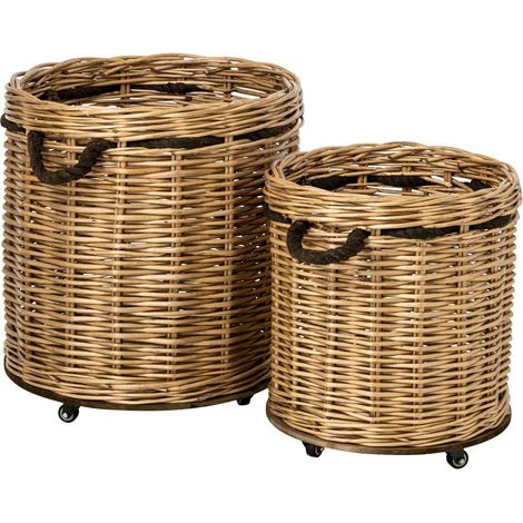 Lot de 2 Cache-Pots sur Roulettes "Wim" 66cm Naturel (1/3)